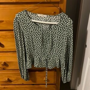 green flower blouse